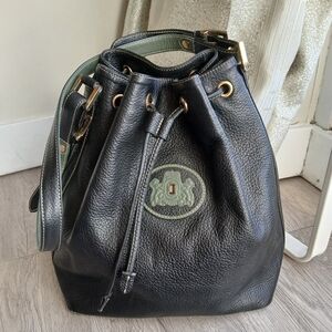 Joyce Black Leather Drawstring Bucket Bag